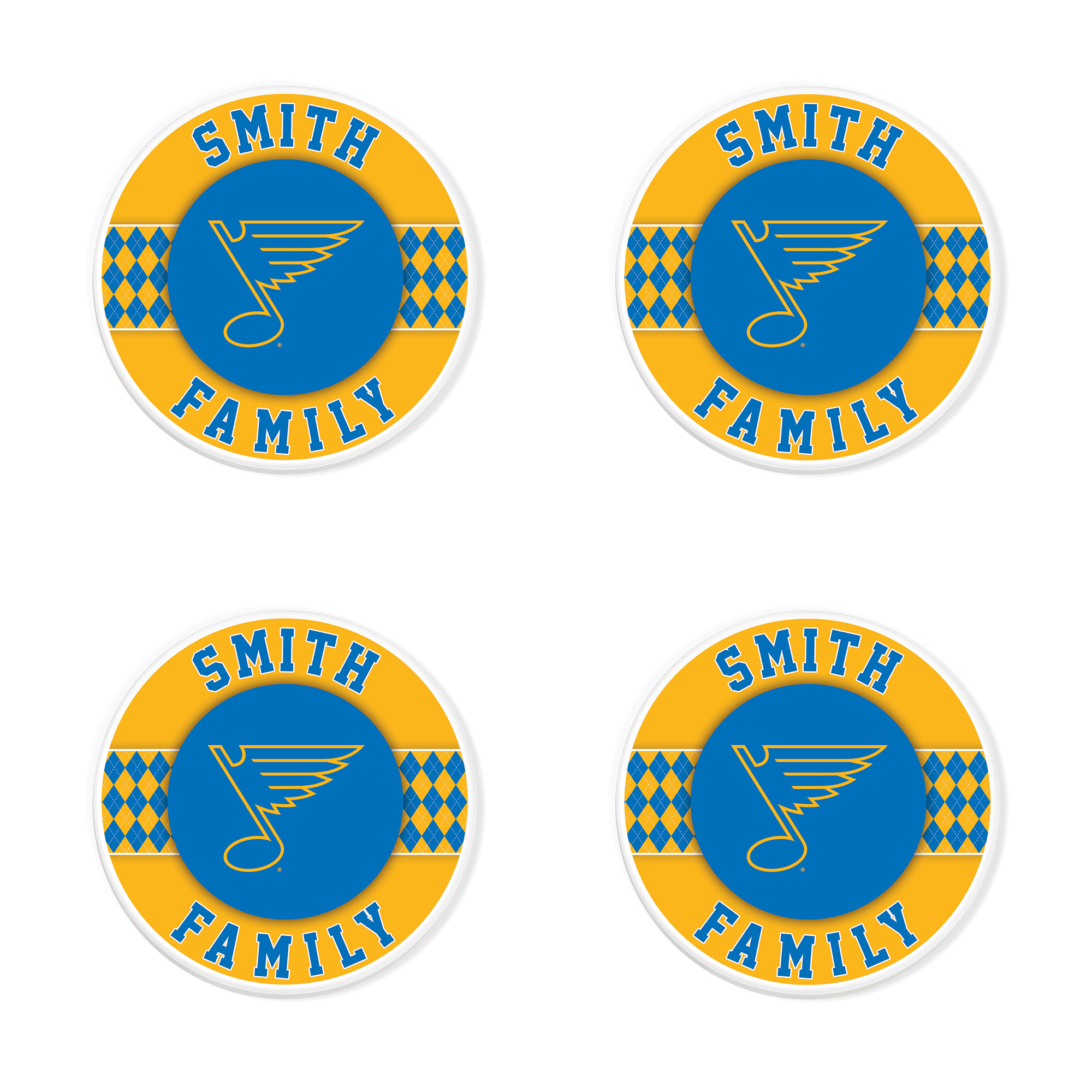 St. Louis Blues 4" Personalized Circular Coasters 4-Pack Set