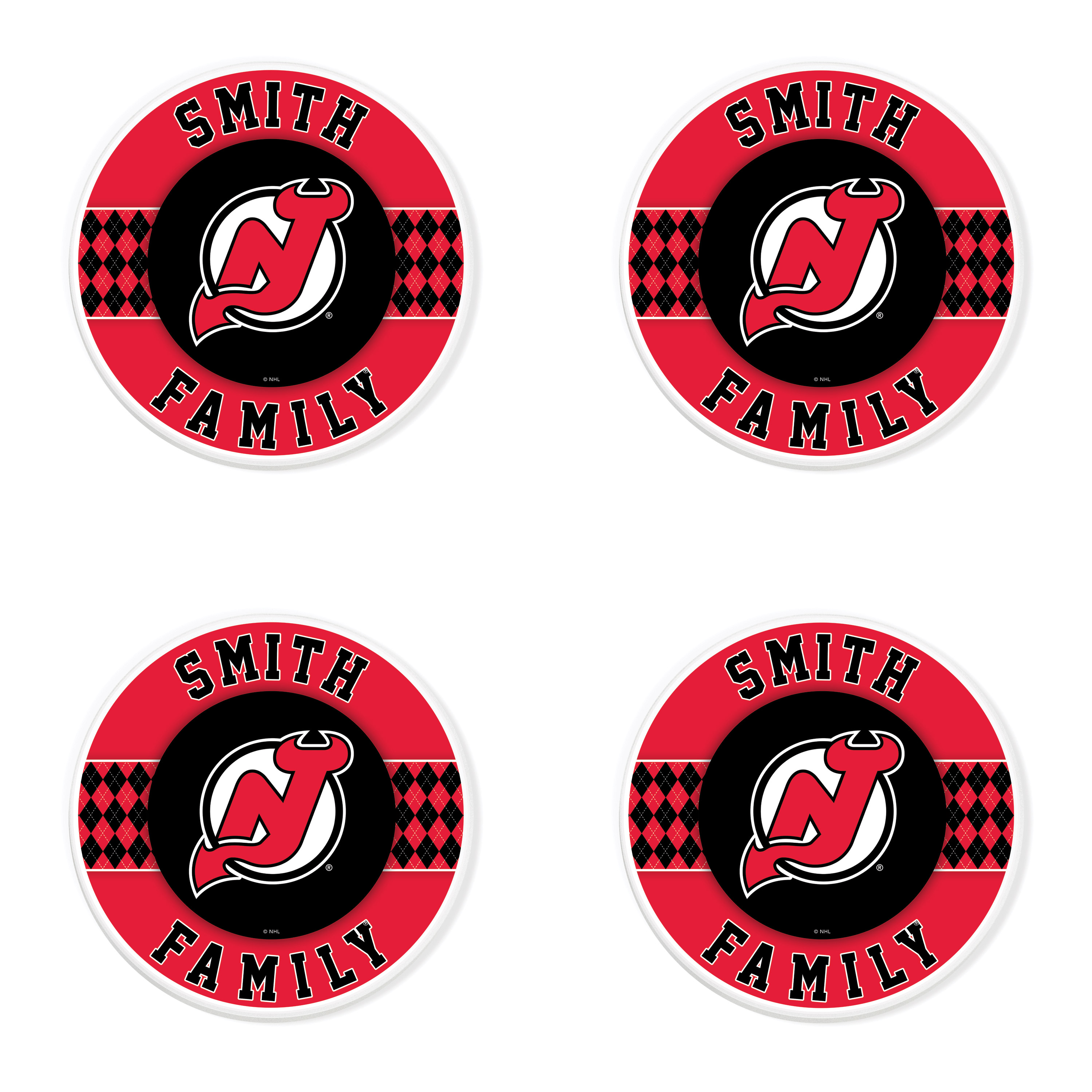 New Jersey Devils 4" Personalized Circular Coasters 4-Pack Set