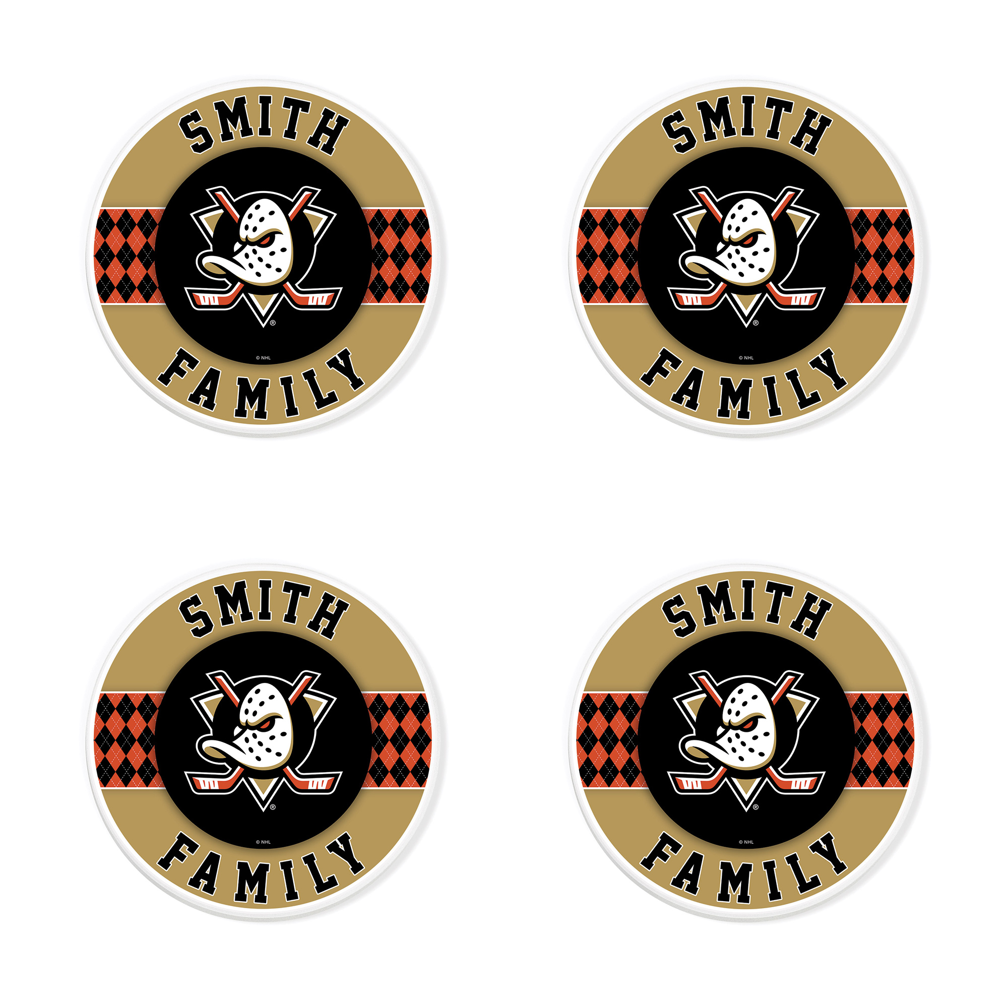 Anaheim Ducks 4" Personalized Circular Coasters 4-Pack Set