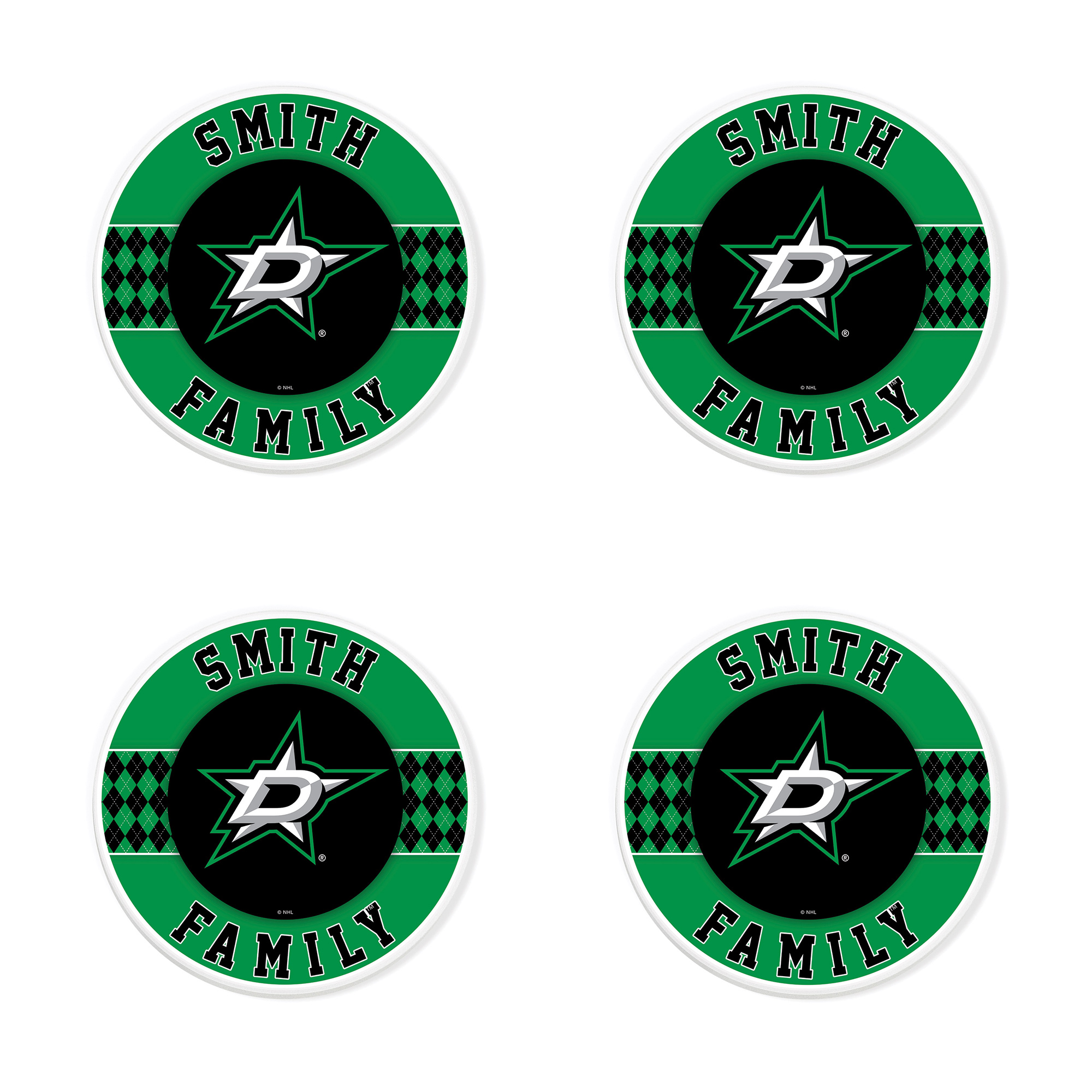 Dallas Stars 4" Personalized Circular Coasters 4-Pack Set