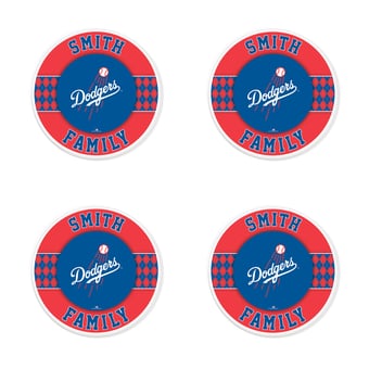 Los Angeles Dodgers 4" Personalized Circular Coasters 4-Pack Set