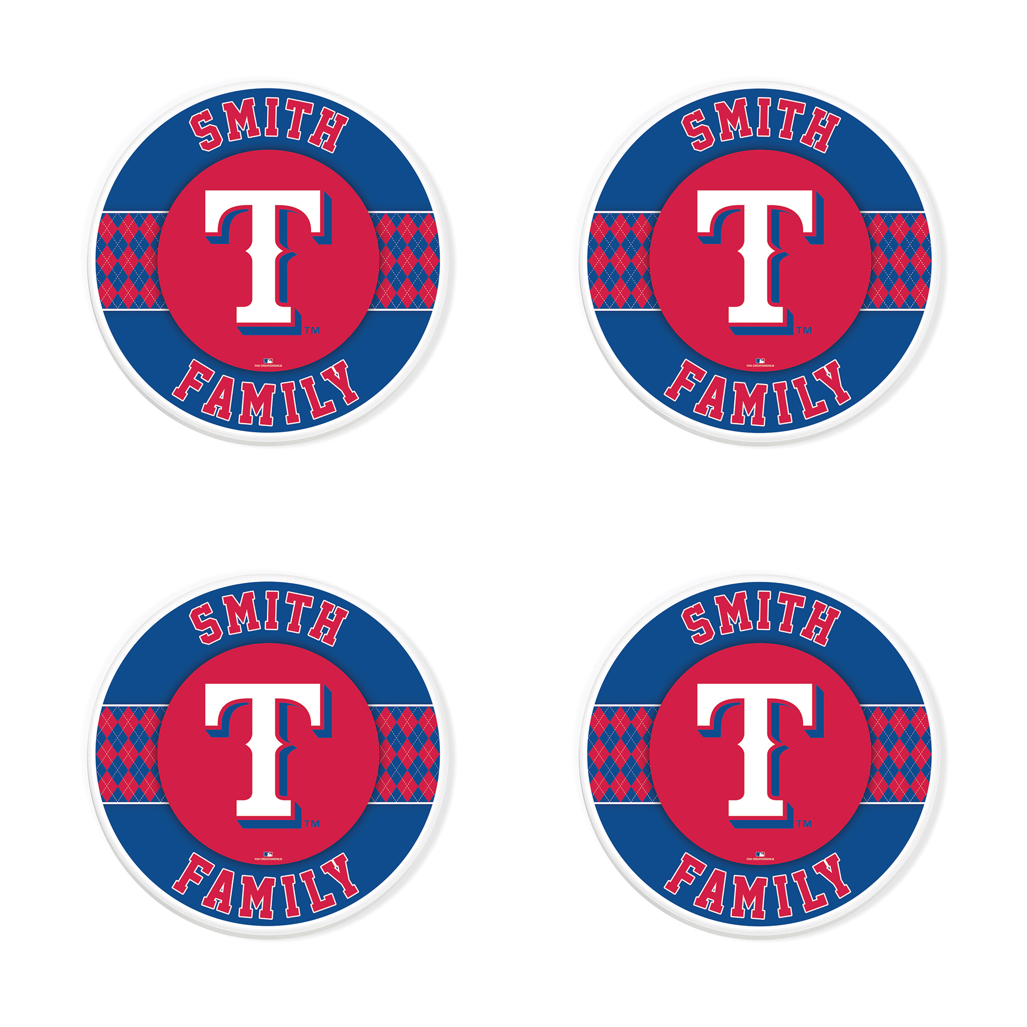 Texas Rangers 4" Personalized Circular Coasters 4-Pack Set