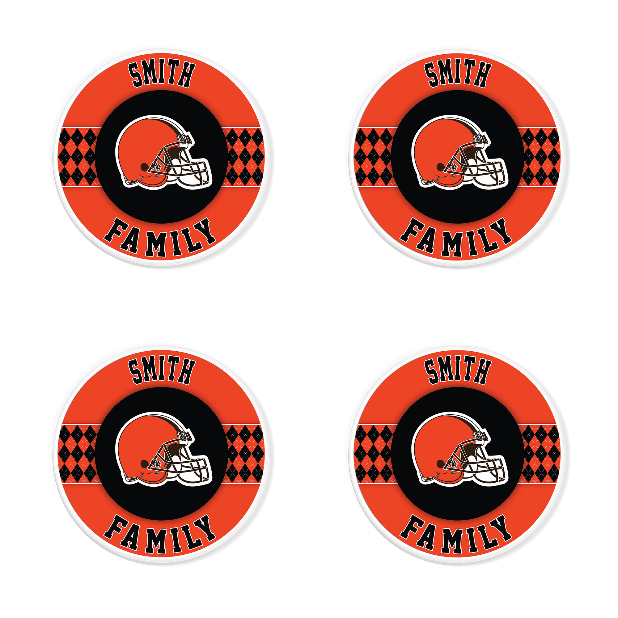 Cleveland Browns 4" Personalized Circular Coasters 4-Pack Set