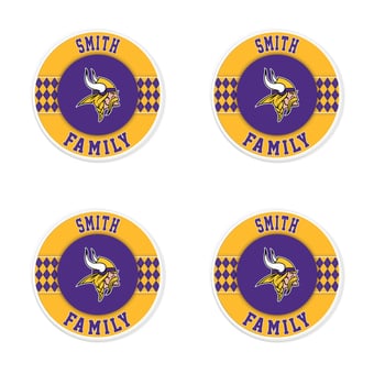Minnesota Vikings 4" Personalized Circular Coasters 4-Pack Set