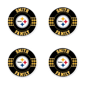 "Pittsburgh Steelers 4"" Personalized Circular Coasters 4-Pack Set"