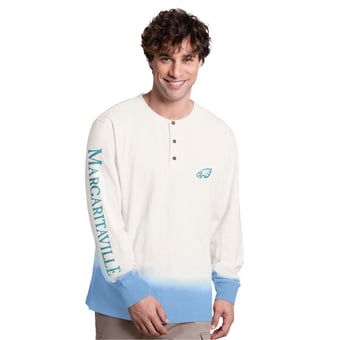 Men's Margaritaville White/Light Blue Philadelphia Eagles Island Reserve Long Sleeve Slub Henley Shirt
