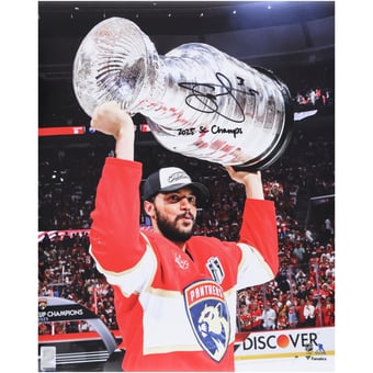 Seth Jones Florida Panthers Autographed 2025 Stanley Cup Champions 16" x 20" Raising Cup Photograph with "2025 SC Champs" Inscription