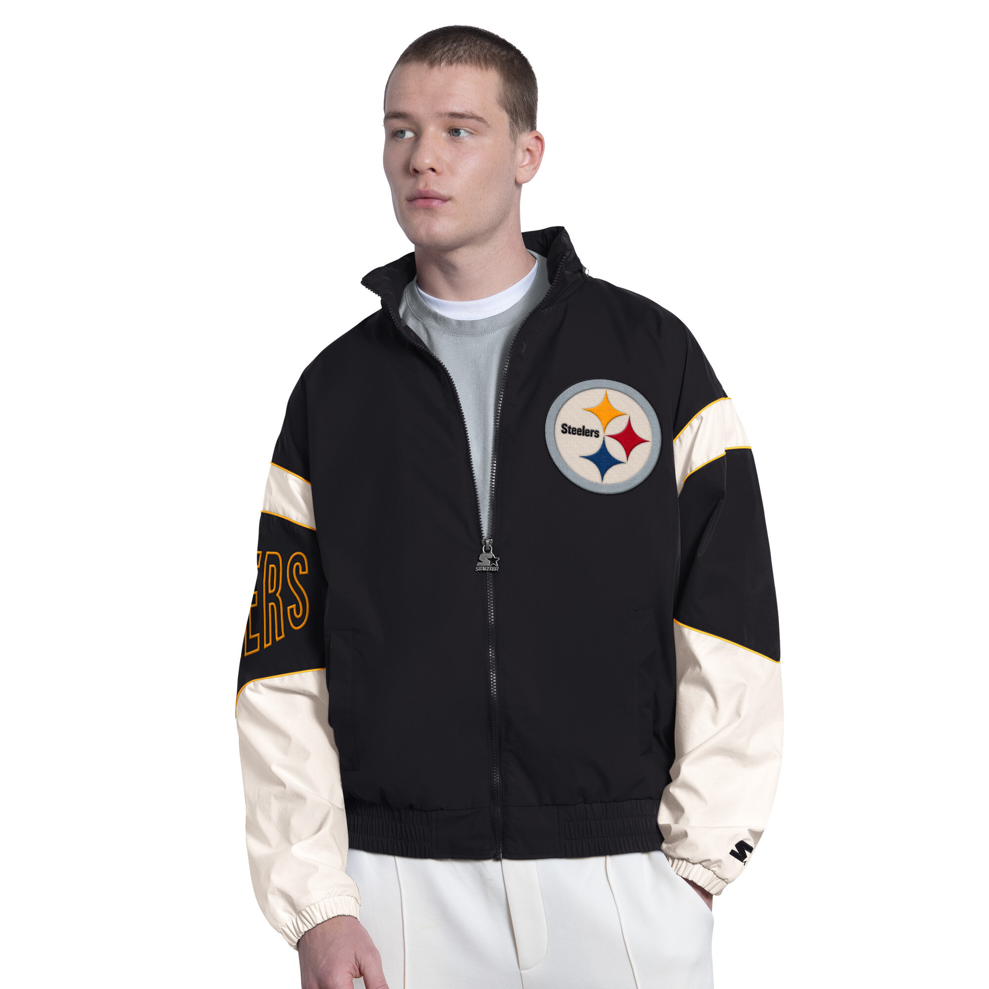 Men's Starter Black Pittsburgh Steelers The Gust Full-Zip Hooded Jacket