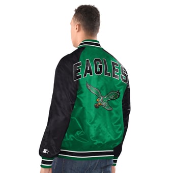 Men's Starter  Kelly Green/Black Philadelphia Eagles Inductee Raglan Full-Snap Varsity Jacket