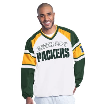 Men's Starter  White Green Bay Packers Infield Play Raglan Pullover Jacket