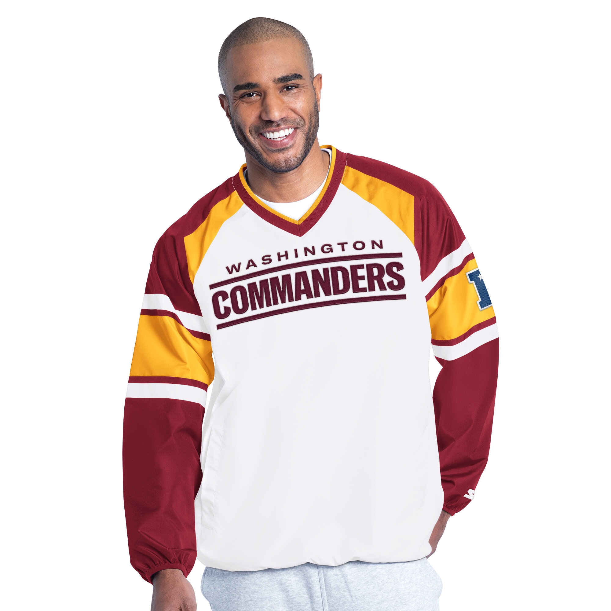 Men's Starter  White Washington Commanders Infield Play Raglan Pullover Jacket