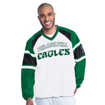 Men's Starter  White Philadelphia Eagles Infield Play Raglan Pullover Jacket