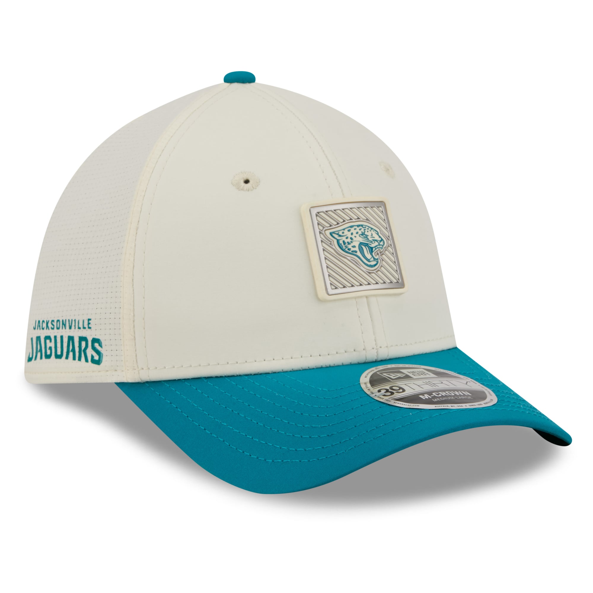 Men's New Era  Cream/Teal Jacksonville Jaguars 2026 NFL Training Camp 39THIRTY Flex Hat