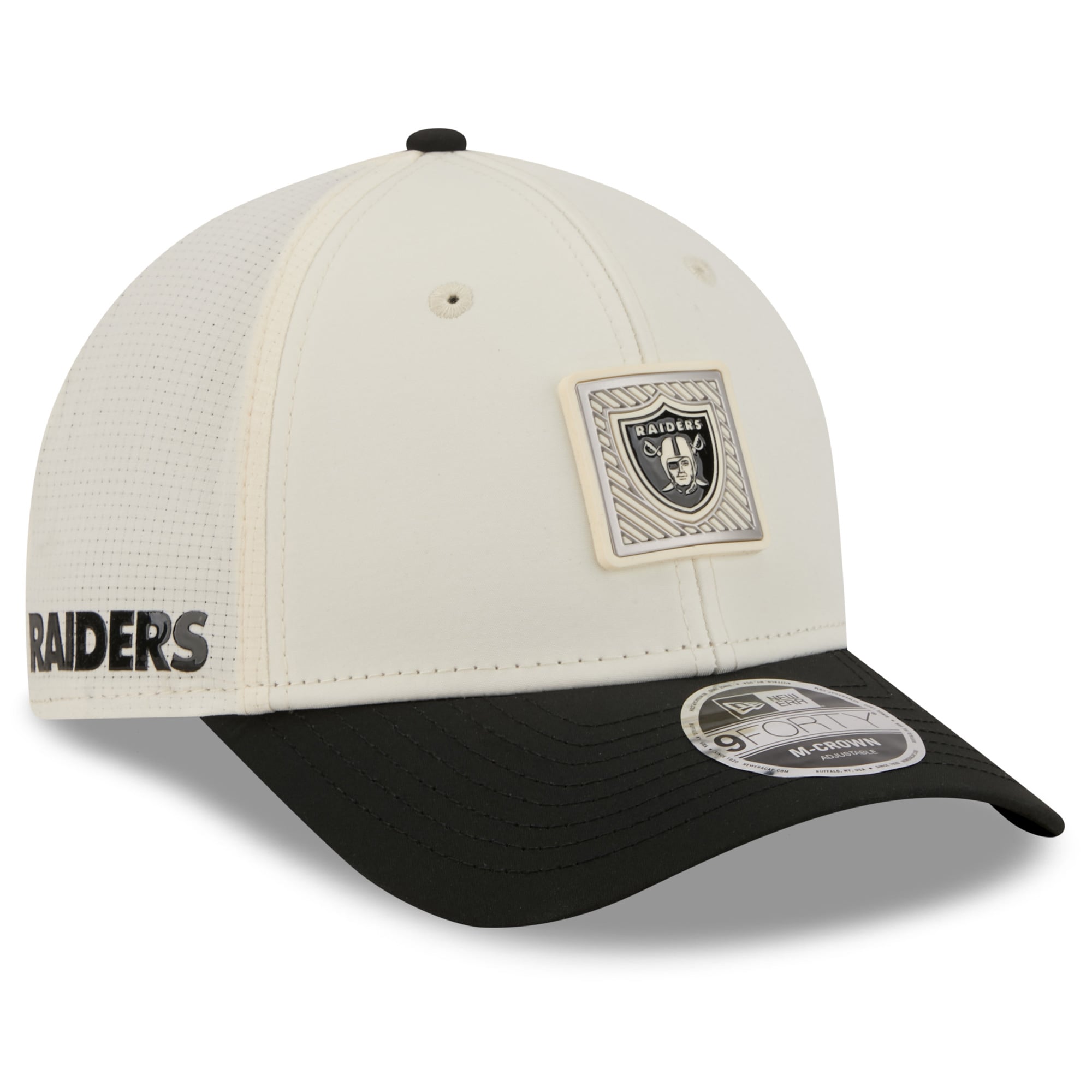 Youth New Era Cream/Black Las Vegas Raiders 2026 Training Camp 9FORTY M-Crown Adjustable Hat