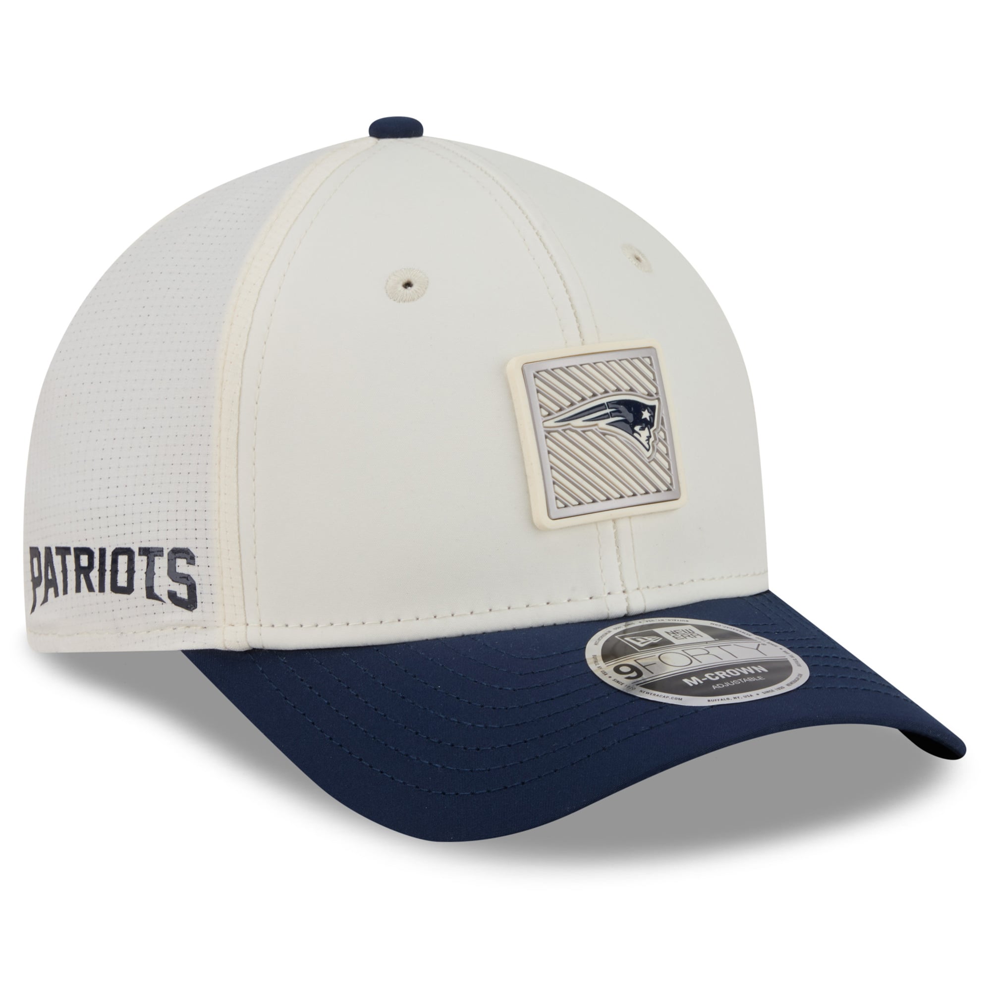 Youth New Era Cream/Navy New England Patriots 2026 Training Camp 9FORTY M-Crown Adjustable Hat