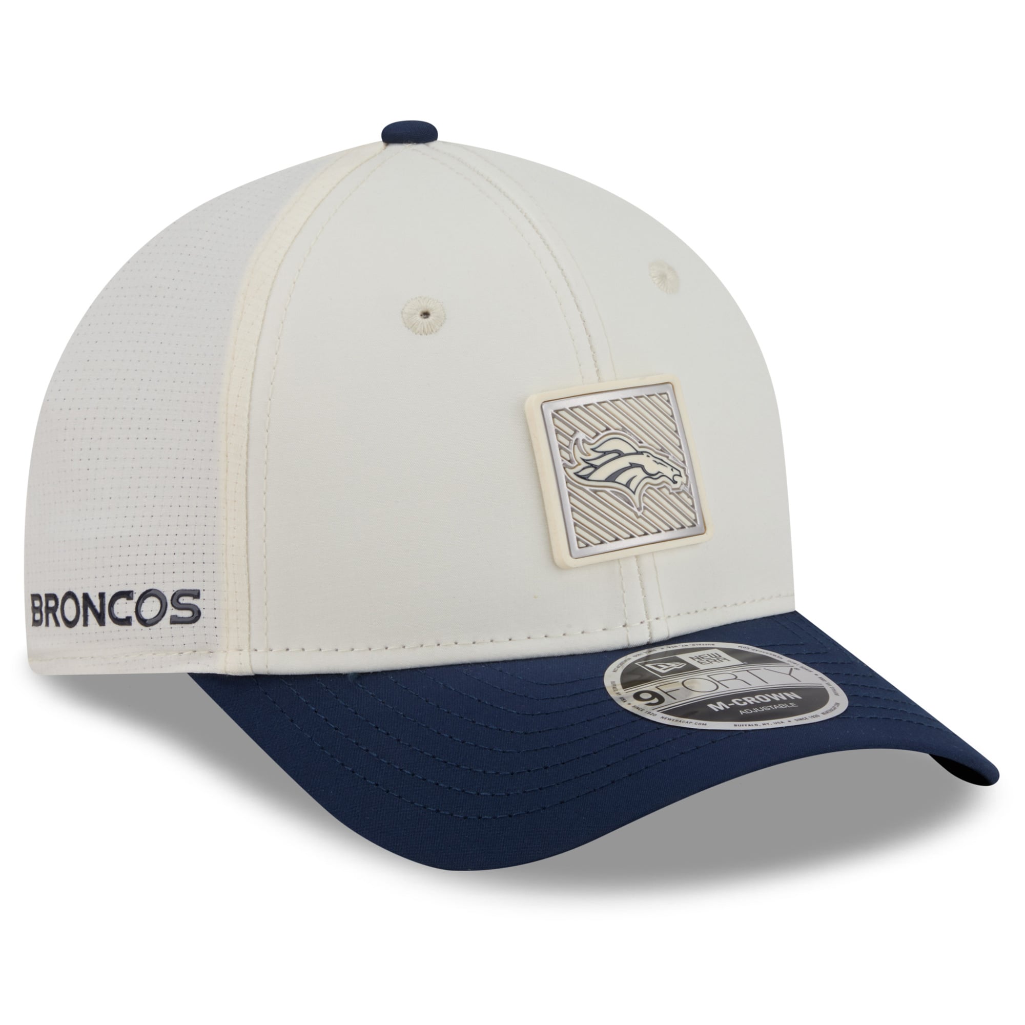 Youth New Era Cream/Navy Denver Broncos 2026 Training Camp 9FORTY M-Crown Adjustable Hat