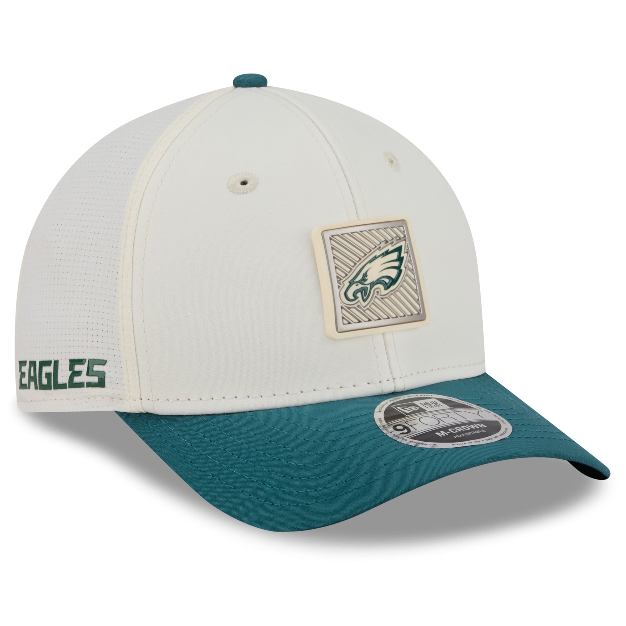 Youth New Era Cream/Midnight Green Philadelphia Eagles 2026 Training Camp 9FORTY M-Crown Adjustable Hat