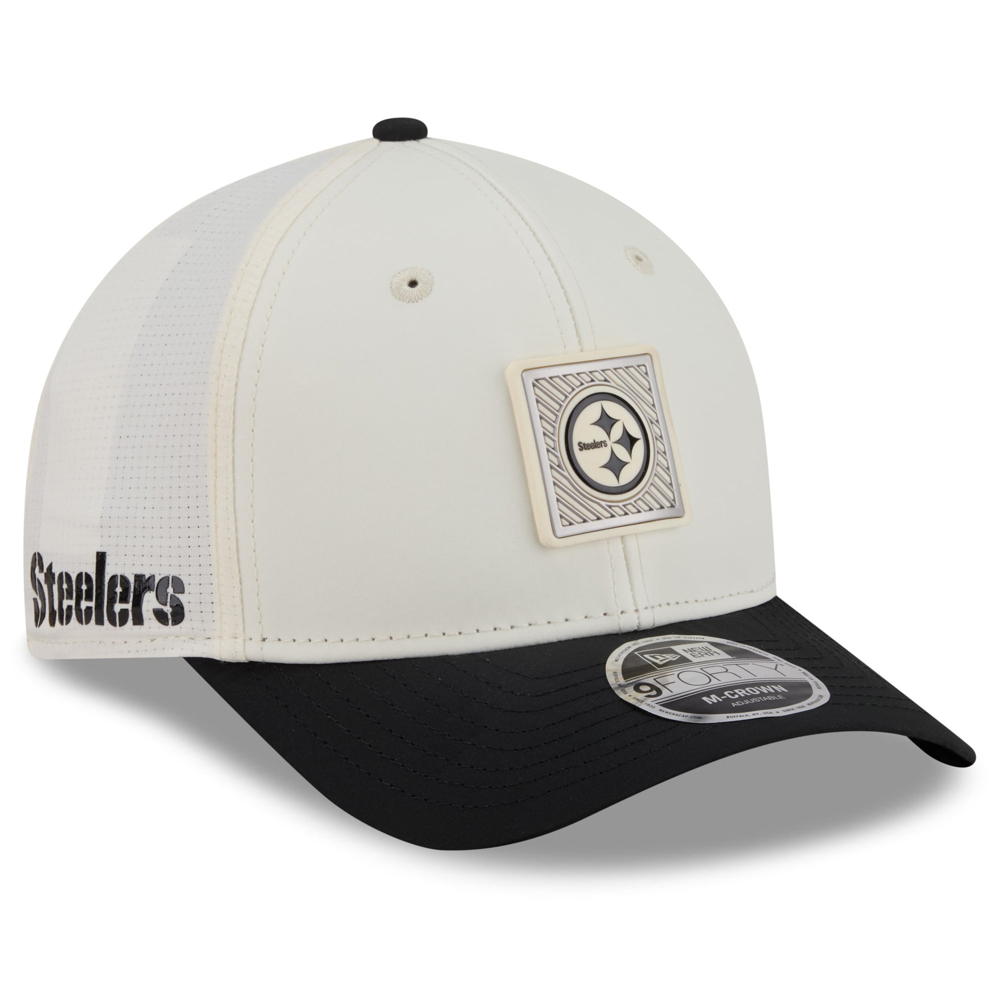 Youth New Era Cream/Black Pittsburgh Steelers 2026 Training Camp 9FORTY M-Crown Adjustable Hat