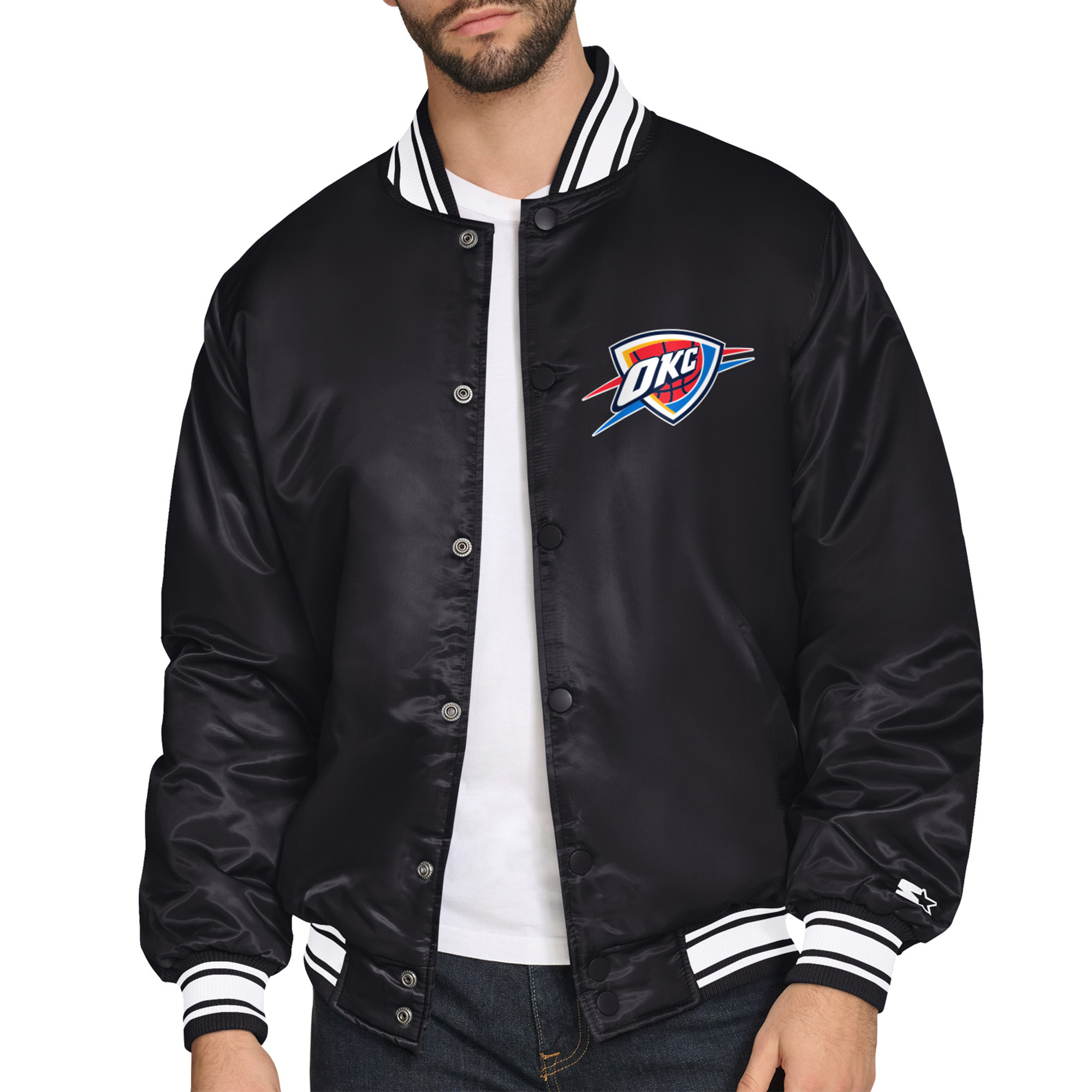 Men's Starter Black Oklahoma City Thunder Triangle Full-Snap Varsity Jacket