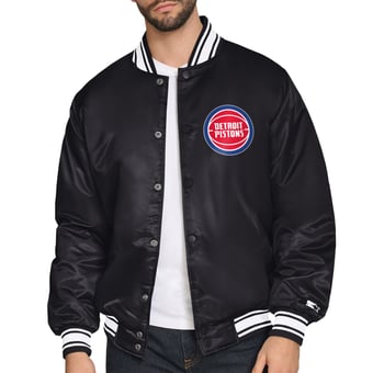 Men's Starter  Black Detroit Pistons Triangle Full-Snap Varsity Jacket