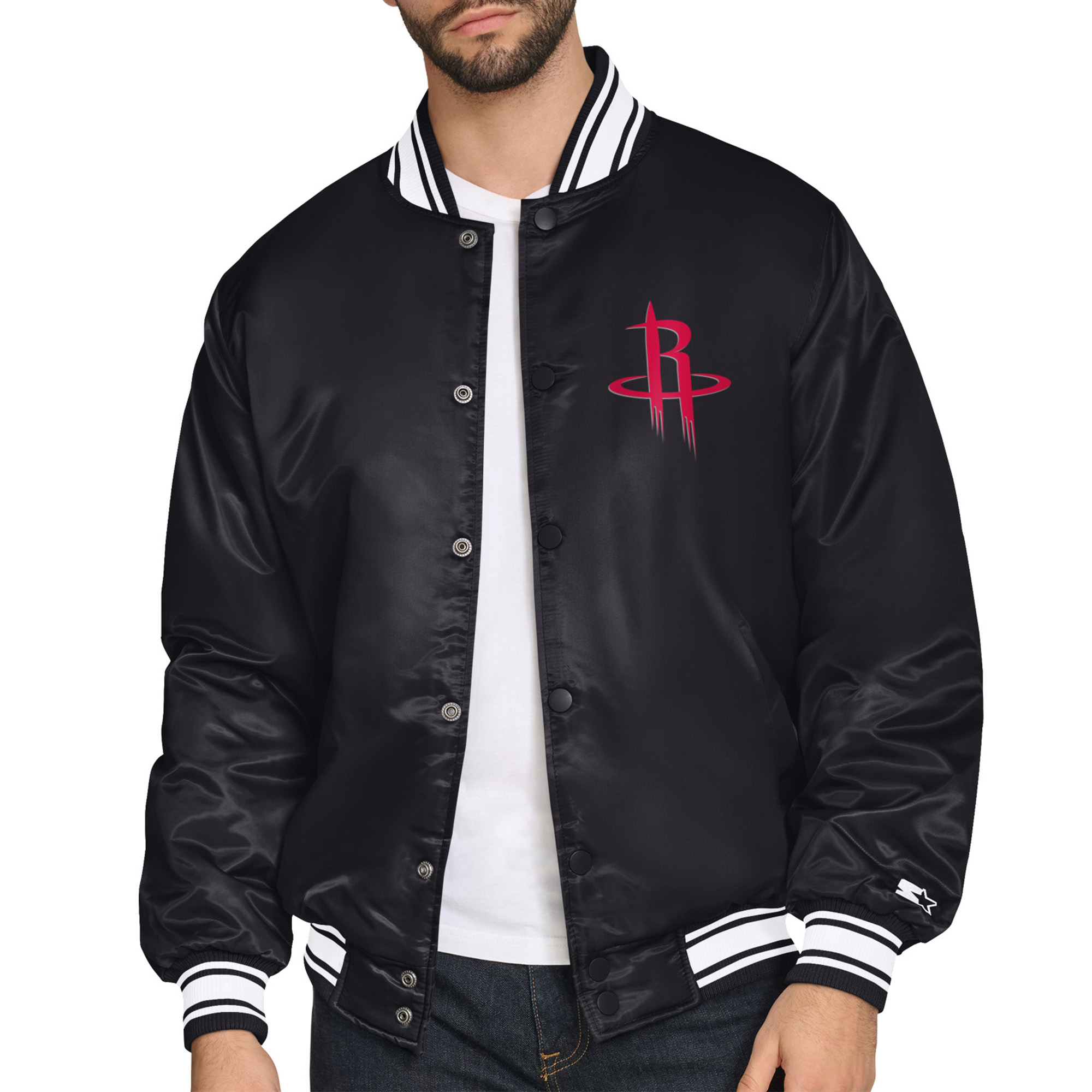 Men's Starter Black Houston Rockets Triangle Full-Snap Varsity Jacket