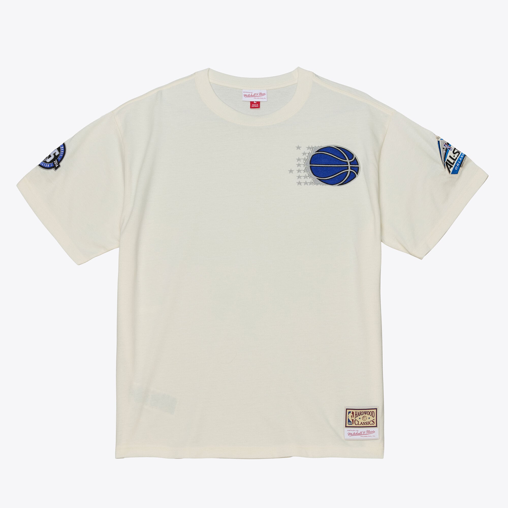 Men's Mitchell & Ness Cream Orlando Magic Hardwood Classics Chainstitch Premium T-Shirt