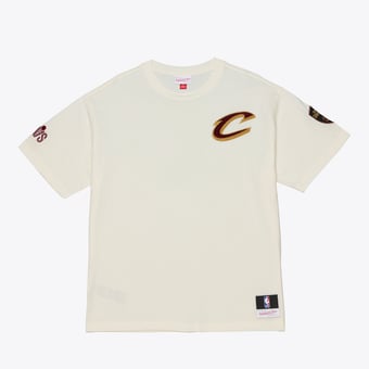 Men's Mitchell & Ness Cream Cleveland Cavaliers Hardwood Classics Chainstitch Premium T-Shirt