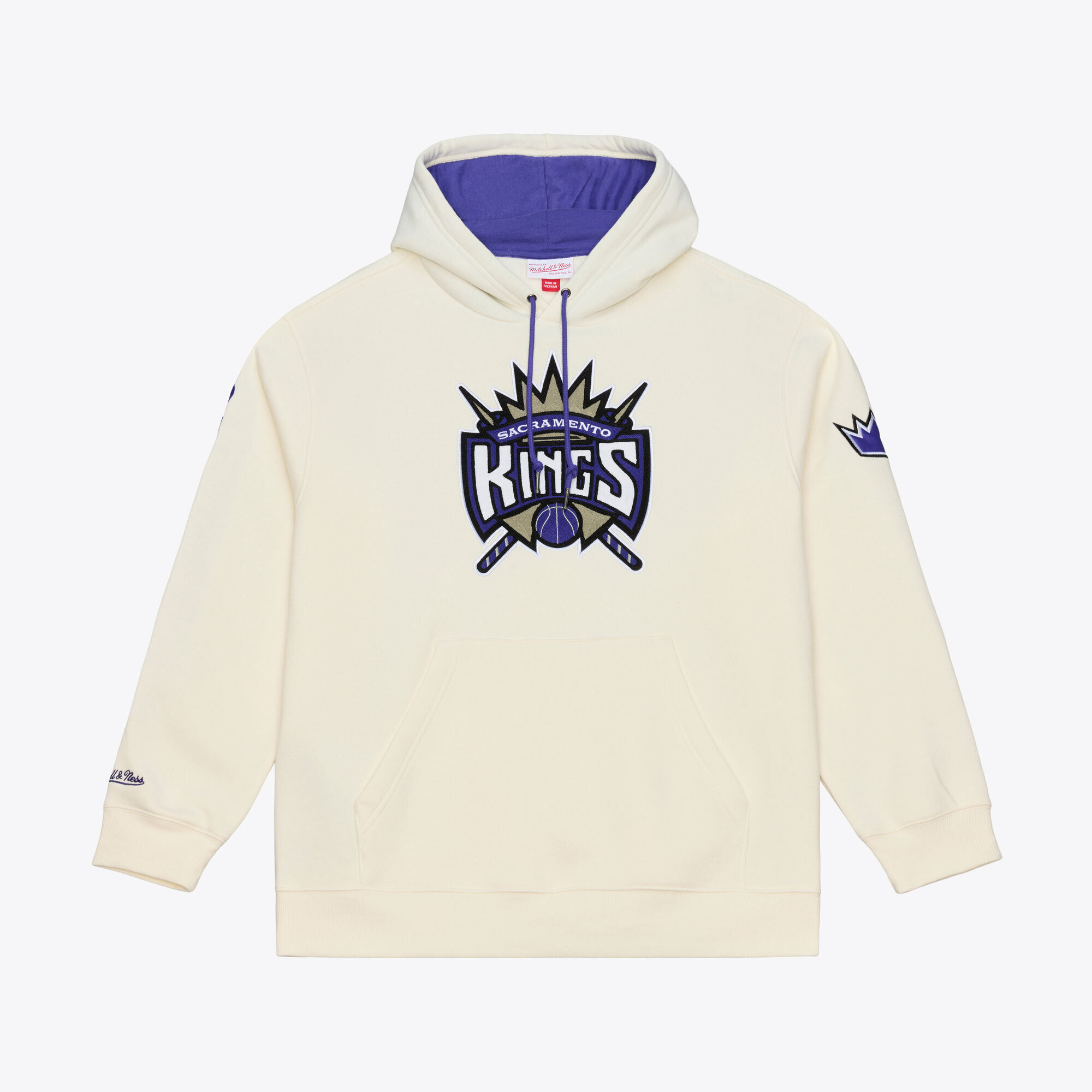 Men's Mitchell & Ness Cream Sacramento Kings Hardwood Classics Chainstitch Premium Fleece Hoodie