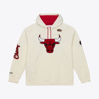 Men's Mitchell & Ness Cream Chicago Bulls Hardwood Classics Chainstitch Premium Fleece Hoodie