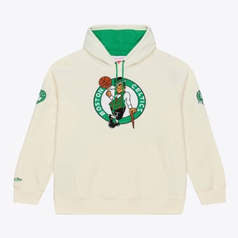Men's Mitchell & Ness Cream Boston Celtics Hardwood Classics Chainstitch Premium Fleece Hoodie