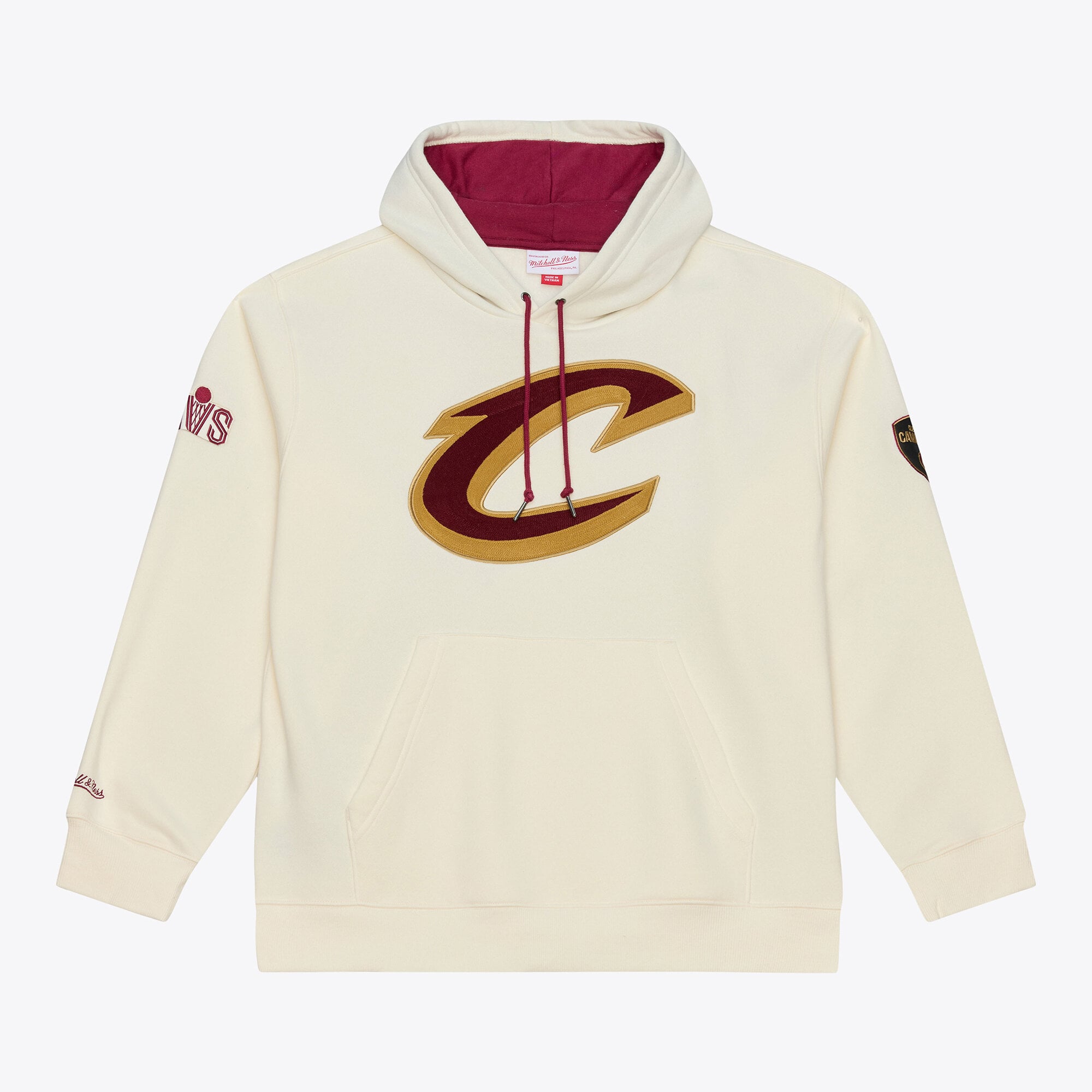 Men's Mitchell & Ness Cream Cleveland Cavaliers Hardwood Classics Chainstitch Premium Fleece Hoodie