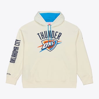 Men's Mitchell & Ness Cream Oklahoma City Thunder Hardwood Classics Chainstitch Premium Fleece Hoodie