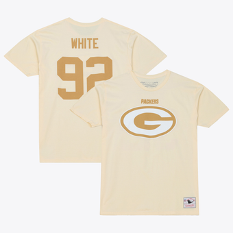 Men's Mitchell & Ness Reggie White Cream Green Bay Packers Sandman Name & Number T-Shirt