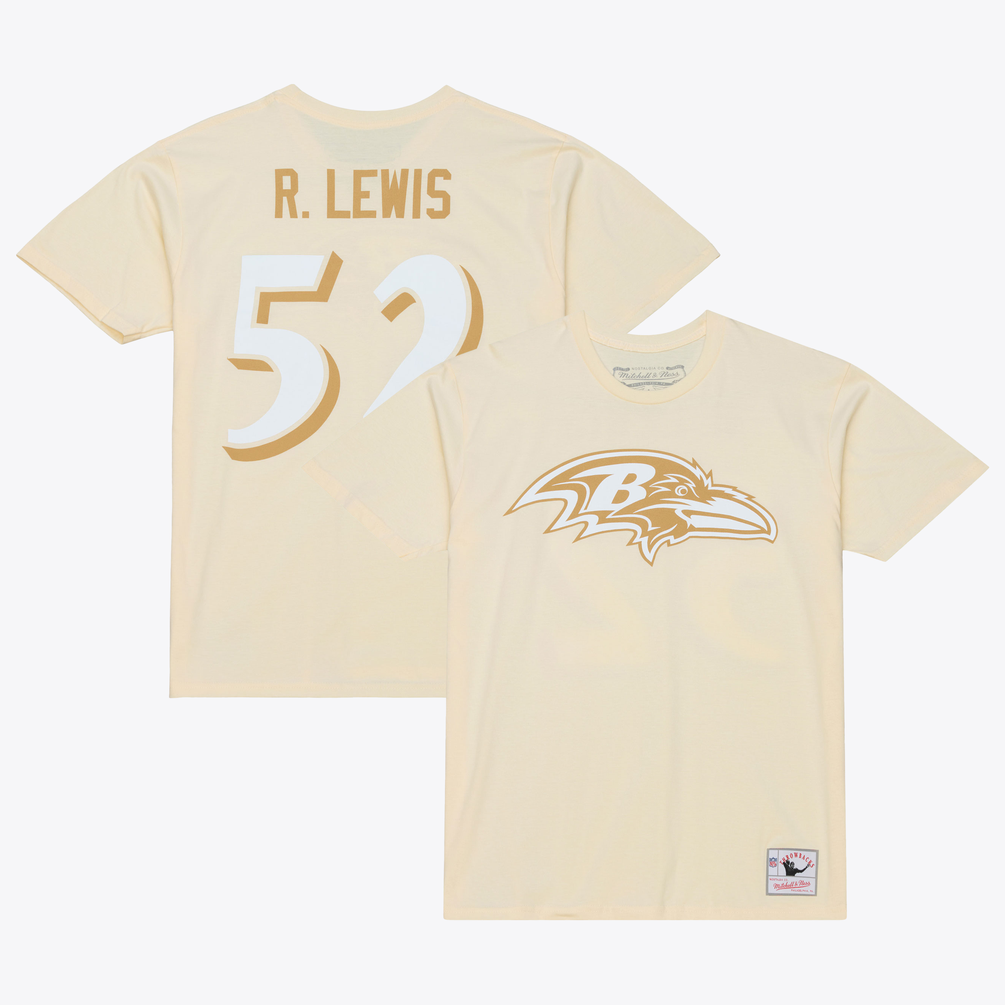 Men's Mitchell & Ness Ray Lewis Cream Baltimore Ravens Sandman Name & Number T-Shirt