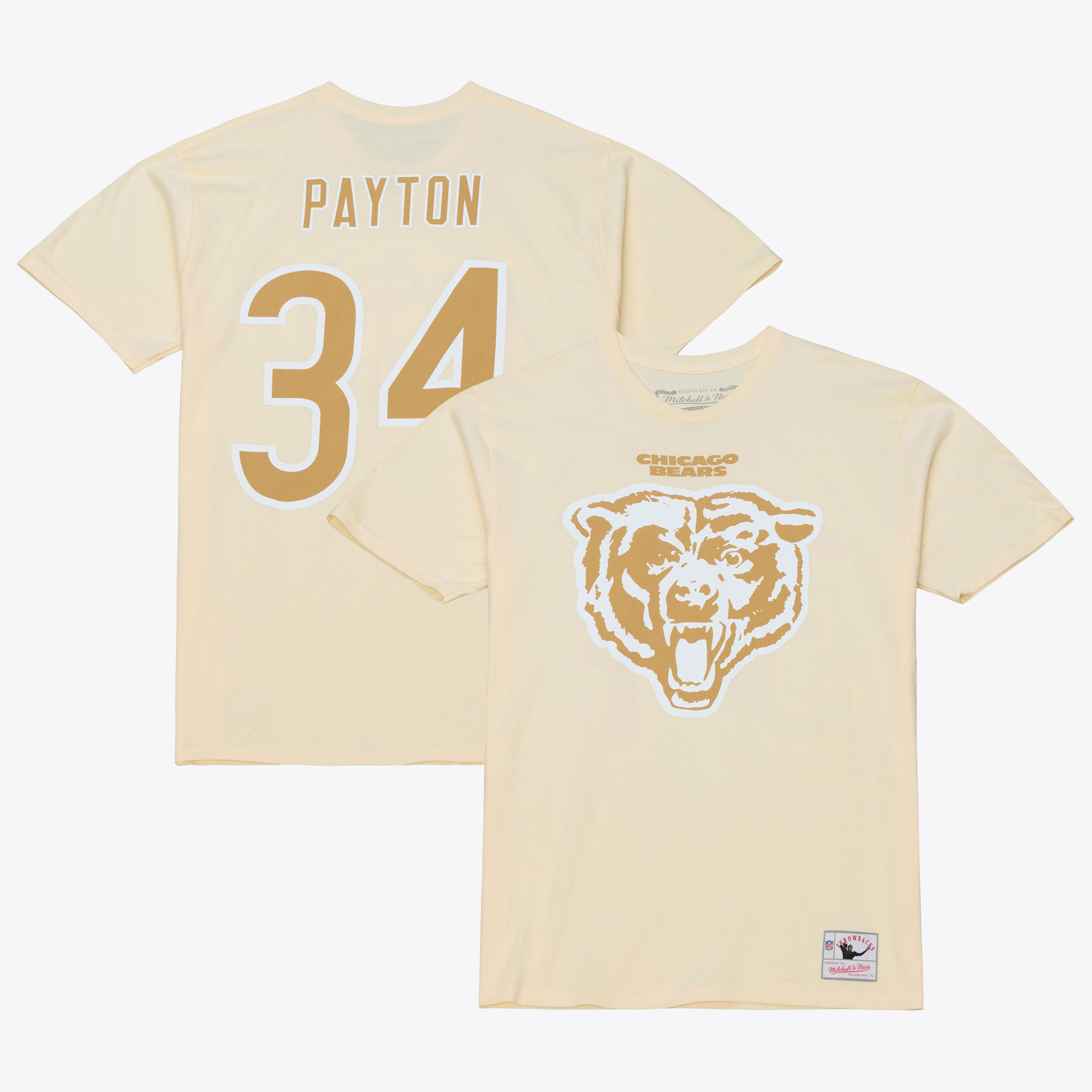 Men's Mitchell & Ness Walter Payton Cream Chicago Bears Sandman Name & Number T-Shirt