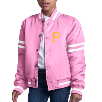 Youth Starter  Pink Pittsburgh Pirates Team Logo Full-Snap Satin Varsity Jacket