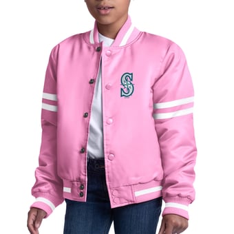 Youth Starter  Pink Seattle Mariners Team Logo Full-Snap Satin Varsity Jacket