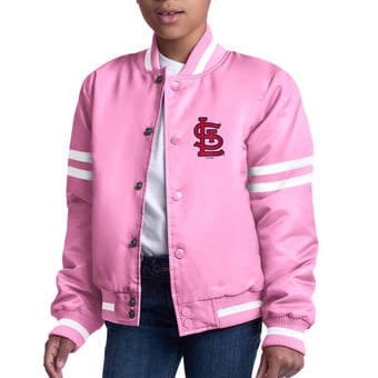 Youth Starter  Pink St. Louis Cardinals Team Logo Full-Snap Satin Varsity Jacket