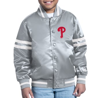 Youth Starter  Gray Philadelphia Phillies Team Logo Full-Snap Satin Varsity Jacket