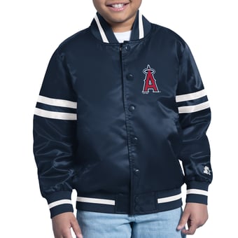 Youth Starter  Navy Los Angeles Angels Team Logo Full-Snap Satin Varsity Jacket