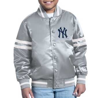 Youth Starter  Gray New York Yankees Team Logo Full-Snap Satin Varsity Jacket