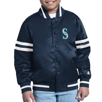 Youth Starter  Navy Seattle Mariners Team Logo Full-Snap Satin Varsity Jacket