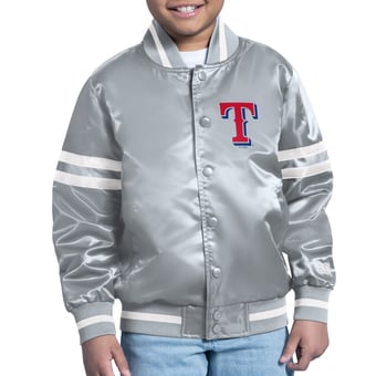 Youth Starter  Gray Texas Rangers Team Logo Full-Snap Satin Varsity Jacket