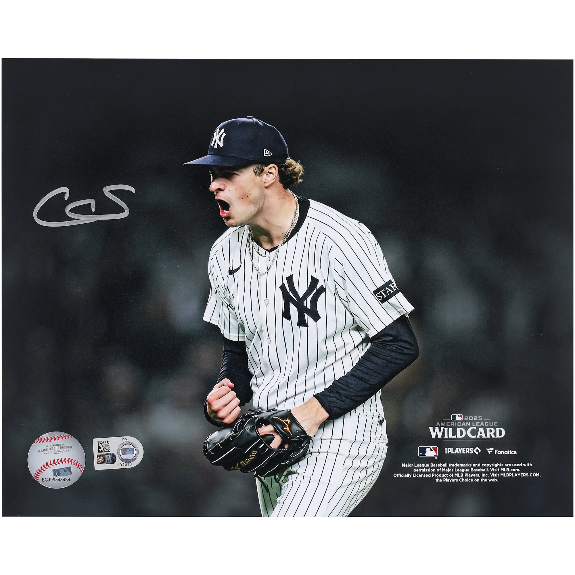 Cam Schlittler New York Yankees Autographed 8" x 10" 2025 MLB American League Wild Card Series Strikeout Celebration Spotlight Photograph