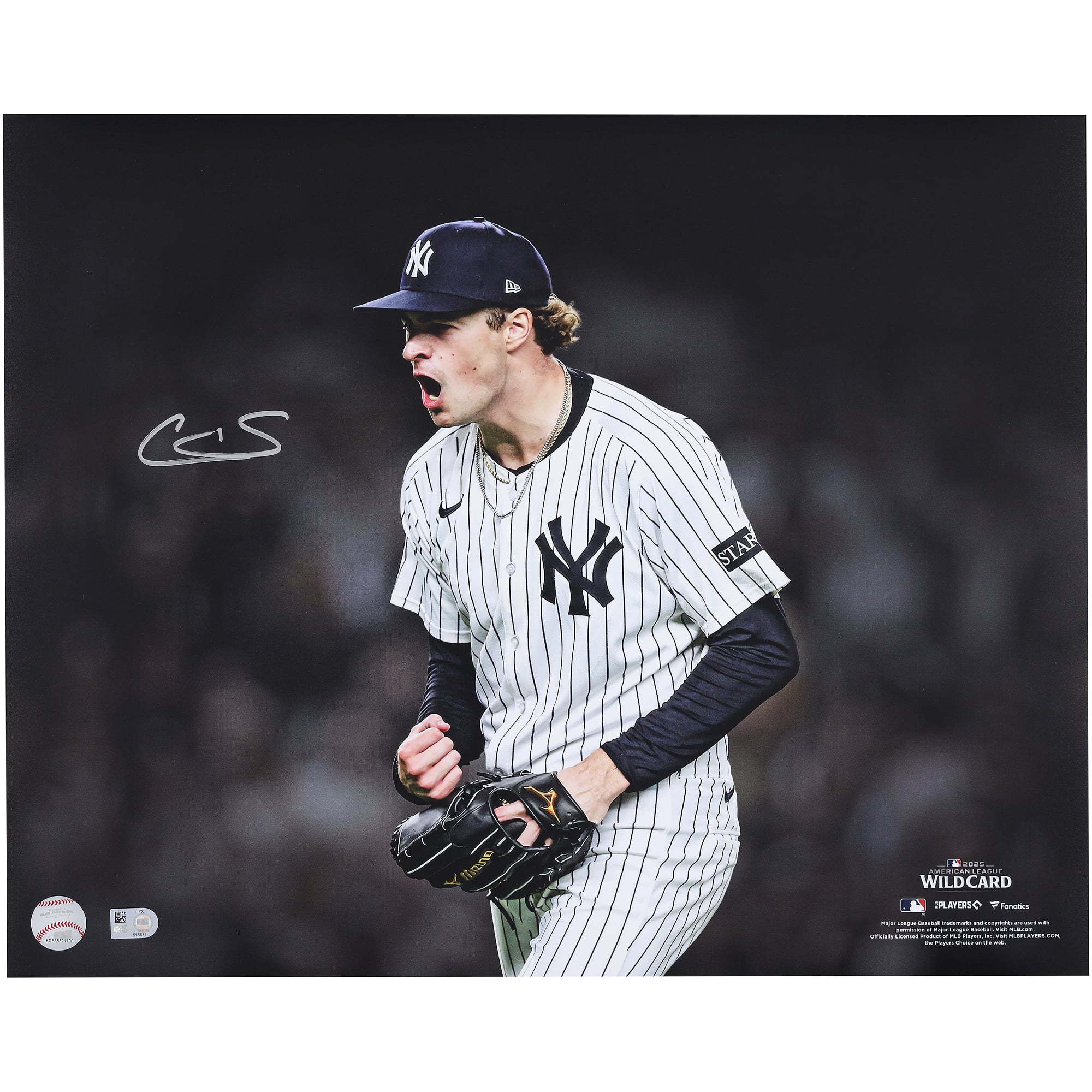 Cam Schlittler New York Yankees Autographed 16" x 20" 2025 MLB American League Wild Card Series Strikeout Celebration Spotlight Photograph