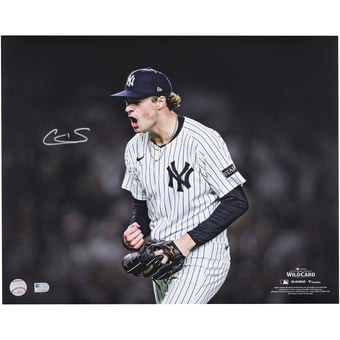 Cam Schlittler New York Yankees Autographed 16" x 20" 2025 MLB American League Wild Card Series Strikeout Celebration Spotlight Photograph