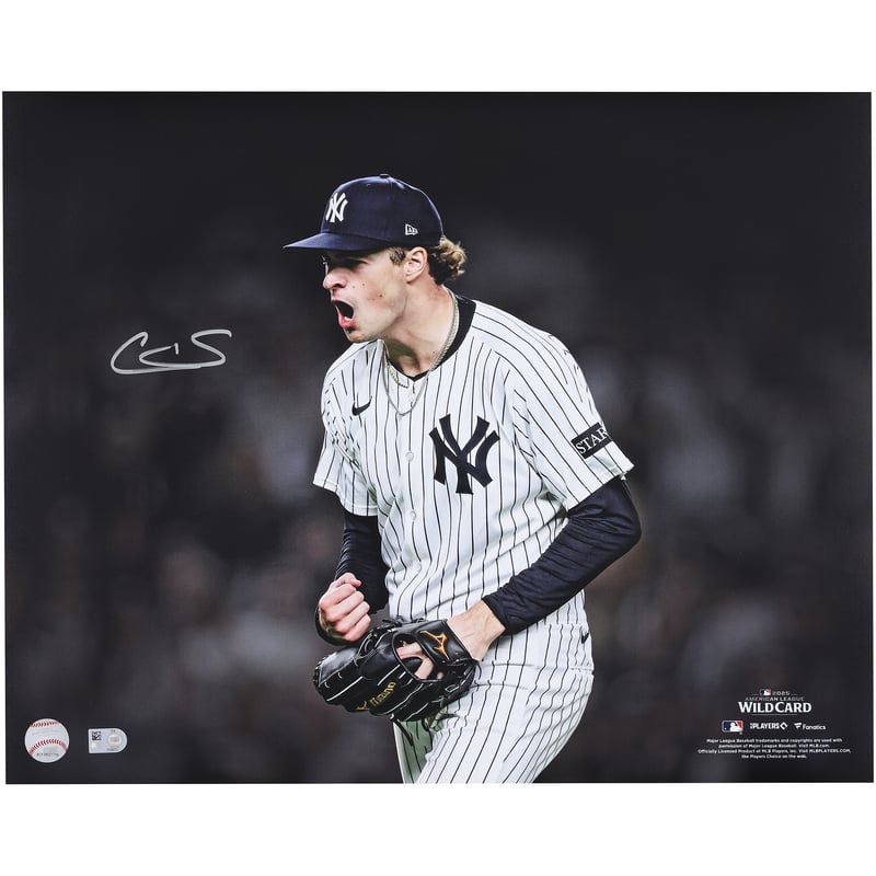 Cam Schlittler New York Yankees Autographed 16" x 20" 2025 MLB American League Wild Card Series Strikeout Celebration Spotlight Photograph
