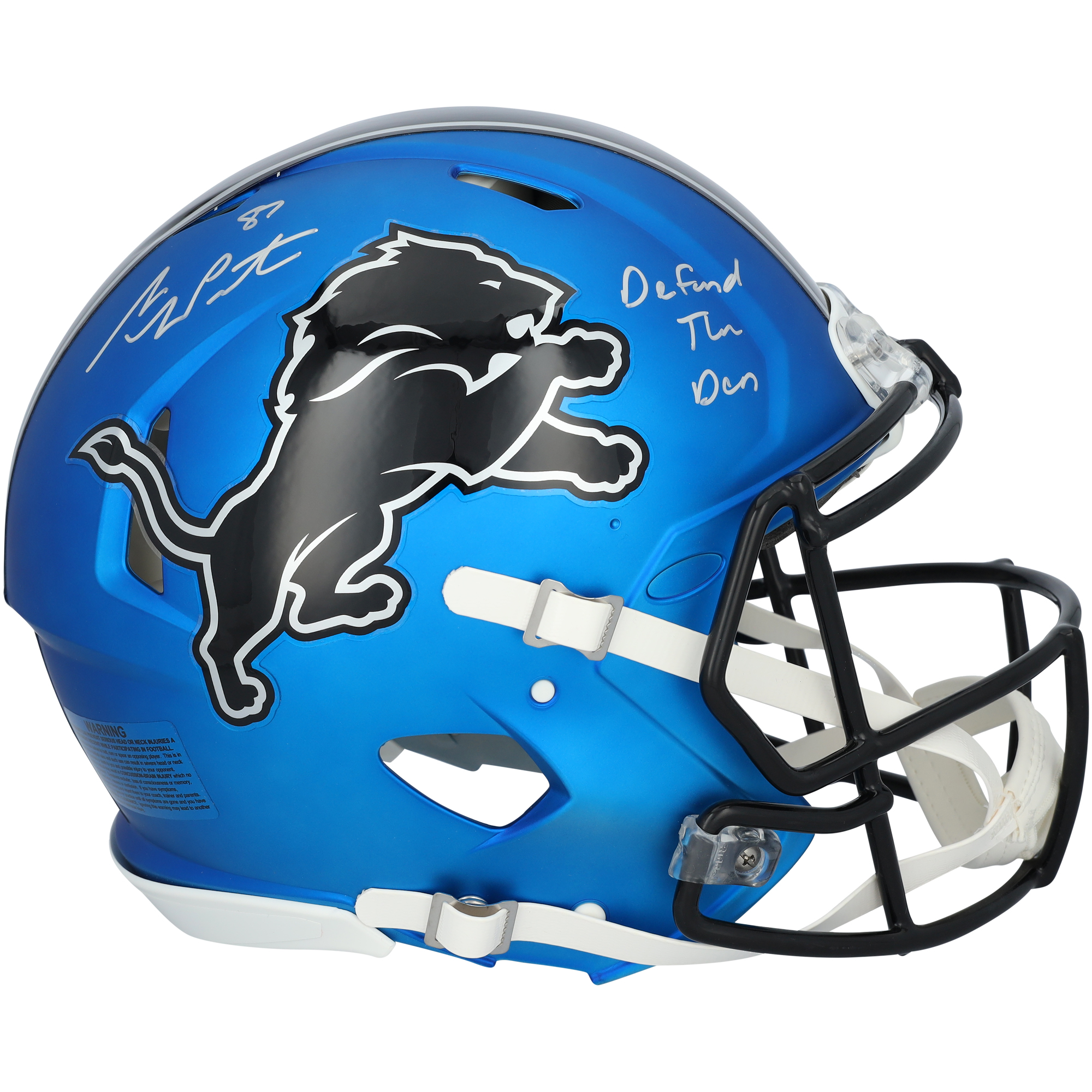 Sam LaPorta Detroit Lions Autographed Riddell 2024 Alternate Speed Authentic Helmet with "Defend The Den" Inscription
