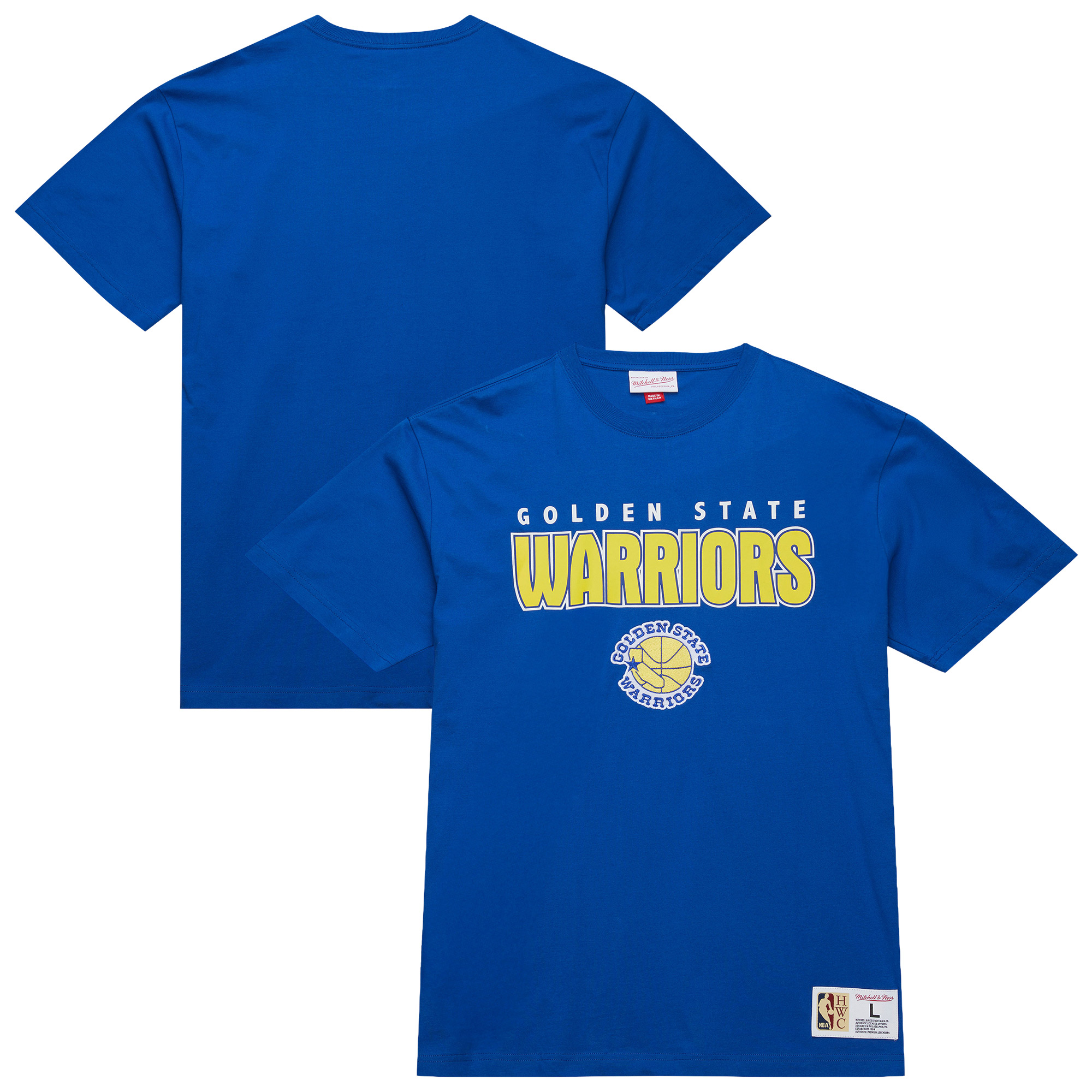 Men's Mitchell & Ness Royal Golden State Warriors Hardwood Classics Throw It Back Premium T-Shirt