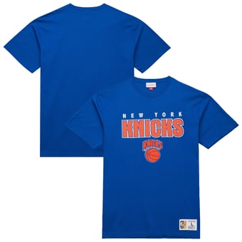 Men's Mitchell & Ness  Blue New York Knicks Hardwood Classics Throw It Back Premium T-Shirt